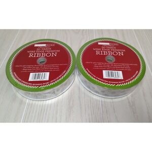 Living Home Christmas silver‎ wire edge 1.5" ribbon glitter dots lot 2 rolls